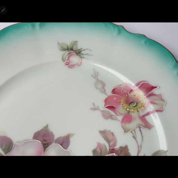 Vintage Porzellanmalerei Parbus Teal Rose Hand Painted Signed Decorative Plate - Picture 3 of 8